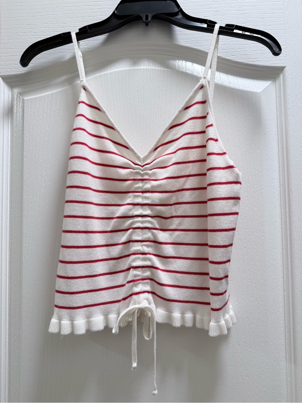 Lulu's White & Red Striped Ruffle Hem Crop Top